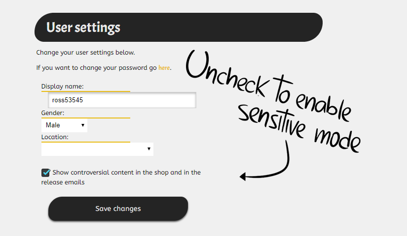 Sensitive content user settings